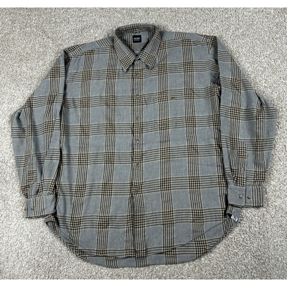 Acorn Bob Goldfeder Shirt Mens XL Gray Plaid Button Up Long Sleeve Cotton USA